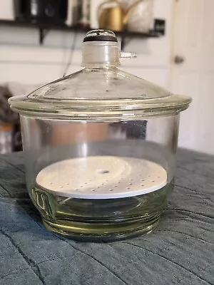 PYREX Glass Desiccator 12  OD With 9  Coors Plate With Vacuum Top • $135