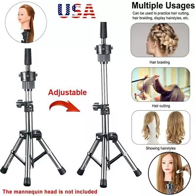 Wig Holder Stand Adjustable Tripod Manikin Mannequin Head Hairdressing Training • $15.66