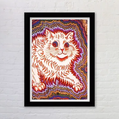 Psychedelic Cat Art Print By Louis Wain Available Framed Wall Art • £3.75