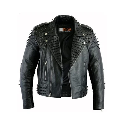 $169.95 • Buy Men's New Rock Punk Style Full Spiked & Studded Rocker Black Leather Jacket Enem