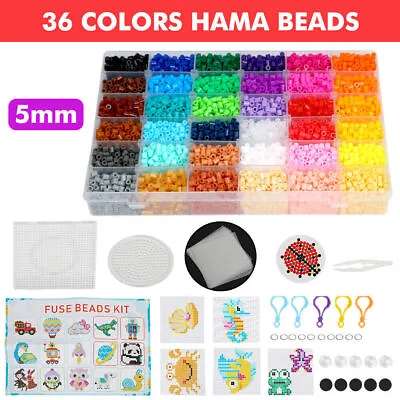 $34.96 • Buy 5mm For Perler/Hama Beads Kit Kids Fun DIY Craft 24/36 Colours Set Gift Toys