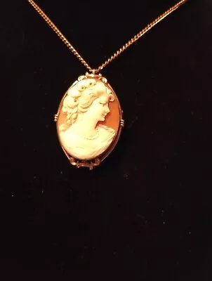 Vintage Van Dell 12K Gold Filled Shell Cameo Pendant Brooch Pin And Earrings • $30