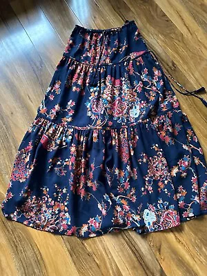 Marks & Spencer Long Length Boho Sytle Skirt - Tiered - Blue & Orange - Size 6 • £10