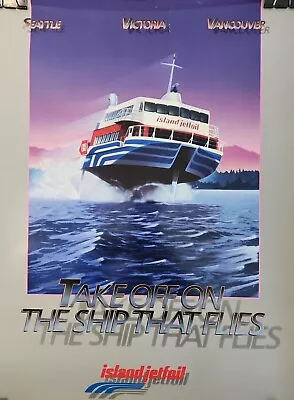 Vintage Seattle Victoria Vancouver Island Jetfoil Travel Poster 18  X 24  • $15