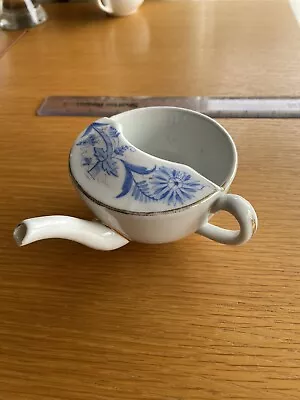Victorian Blue White Decorative Ceramic Invalid Feeding Cup 14 Cm Long • £6.50
