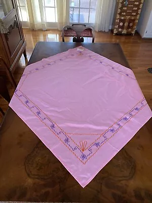 Vintage Table Topper Slovic Pink Orange Purple Embroidery • $12