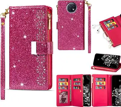 Redmi Note 9T Case Glitter Leather Triple Wallet 9 Card 2 Pocket Zip • $13.50