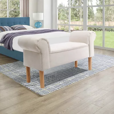 Soft Pouffe Ottoman Shoe Changing Bench Living Room Linen Upholstered Bed Stool • £69.95