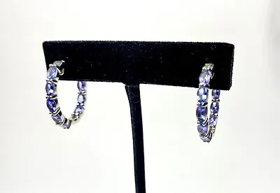 Sterling Silver Tanzanite Hoop Earrings Inside-Out JBC 925 Excellent Condtion • $40.99