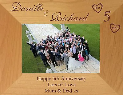 PERSONALISED WEDDING ANNIVERSARY GIFT  WOODEN PHOTO FRAME COUPLES 5 YEARS 5th • £21.95