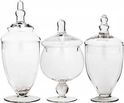 Glass Apothecary Jar Clear Canister Candy Vintage Lid Jars Storage Set 3 Large • $53.99