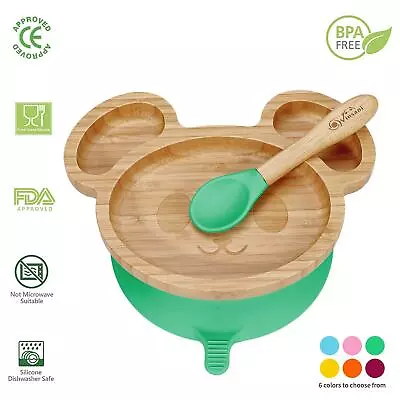 Vinsani Mouse Bamboo Plate And Spoon Set Suction Plate Stay-Put Design • £6.99