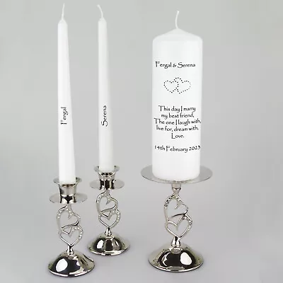 Personalised Wedding Unity Candle With Diamante Entwined Hearts • £18.95