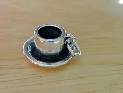 Sterling Silver 3D 15mm Detailed Espresso Coffee Cup Saucer Charm • £25.64