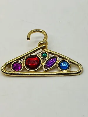 Vintage Clothes Hanger Pin Brooch Designer Fashionista Fashion Large Gold Tone • $9.99