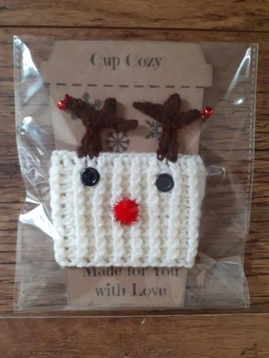 £4.99 • Buy Handmade Festive Crochet Reindeer Coffee Cup Cozy