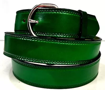 GREEN  Genuine Leather Belt100% Top Grain(1-1/2 W)Solid Color US Seller &Made • $22.99