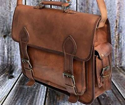 Mens Genuine Vintage Leather Satchel Messenger Man Laptop Briefcase • $58.90