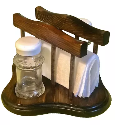 Vintage Solid Wood Napkin Holder Table Organizer Salt Pepper Mid Century MāLeck • $21.95
