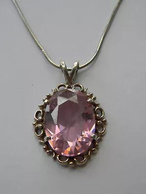 Rare Kabana 925 Sterling Silver Fancy Cut Oval Pink Sapphire Pendant & 18  Chain • $99.99