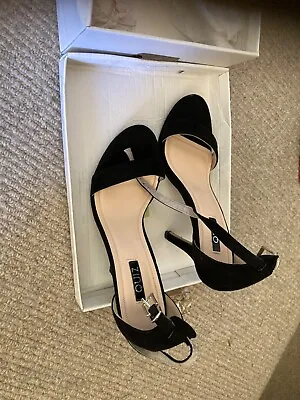 Quiz High Heeled Black Strappy Sandals/shoes - Worn Once • £9.99