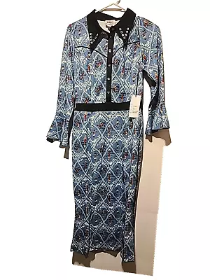 Unique Vintage Blue Western Scenic Print Wiggle Dress • $10.99