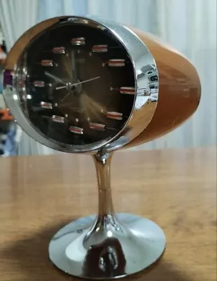 Citizen  Pedestal Tulip Alarm Clock Wind Up Mid-Century Space Age Brown Vintage • $225.52