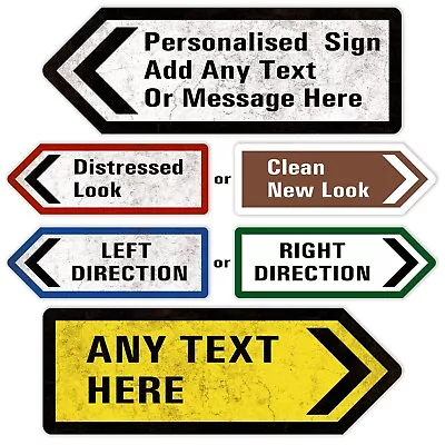 Personalised Arrow Metal Sign UK Road Direction Style Left Or Right Custom Text • £9.99