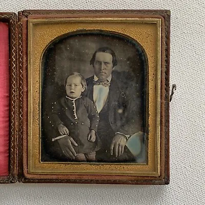 Antique Daguerreotype Photograph Full Case Man And Son Boy Child No Wipe Marks • $204.95