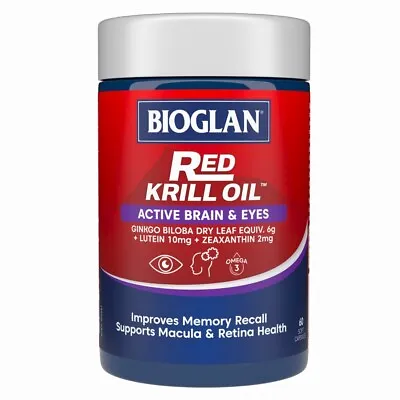 BIOGLAN Red Krill Oil Active Brain & Eyes 60 Capsules Supports Macula & Retina • $41.97