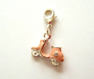 £2.49 • Buy 3D Pink Enamel Scooter With Rhinestone Clip On Charm For Bracelet
