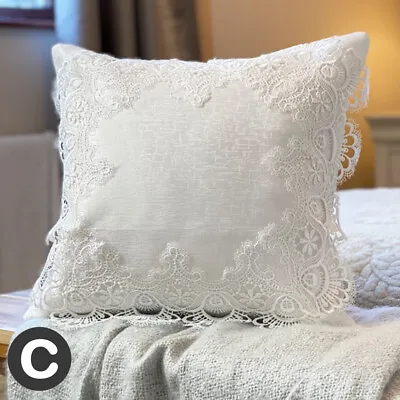 TWO PACK Luxury White Crochet Lace 16  Cushion Covers Antique Style Damask • £9.95