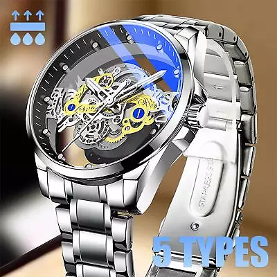 Luxury Men's Automatic Quartz Stainless Steel Watch Business Hollow Skeleton USA • $14.99