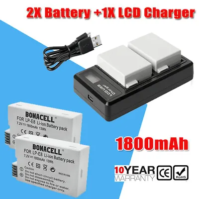 2Pack Battery For Canon LP-E8 EOS 550D 600D 700D Rebel T3i FB + LCD DUAL Charger • £18.49