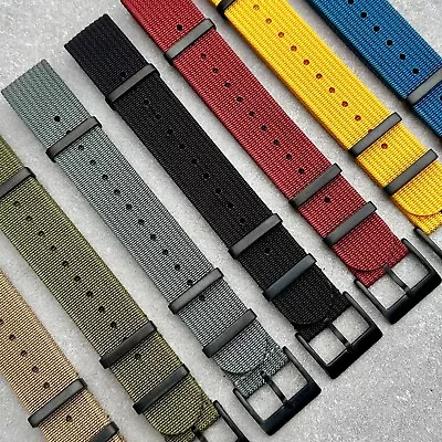 Premium Black PVD NATO Watch Strap Ribbed Nylon Fabric Military 18mm 20mm 22mm • £10.49