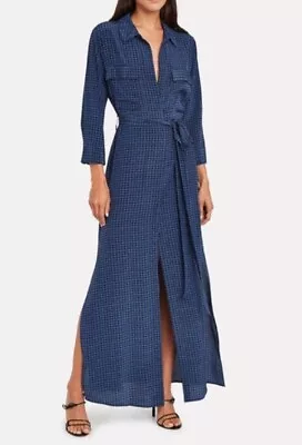 L'AGENCE Cameron Maxi Shirtdress Dress Blue/black Houndstooth $675 XS Long GUC • $150