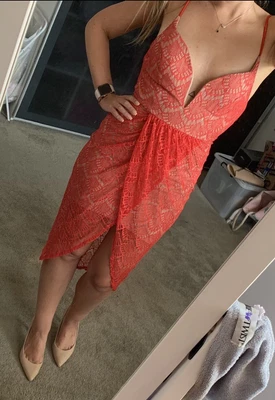 $15 • Buy Lace Red Dress (label Unknown) Size 8
