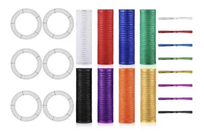 8 Rolls 16ft Metalic Foil Deco Mesh With 6 Wire Wreath Rings & Ties 10 Inch • £26.98