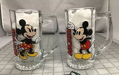 Walt Disney Mickey And Minnie Mouse Clear Glass Rootbeer Stein Mugs Set Of 2 • $20