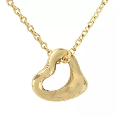 Tiffany ＆Co. Open Heart Mini Pendant Necklace K18 Yellow Gold Elsa Peretti • $588.06