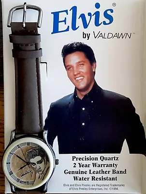 Elvis Presley WATCH W/ Black Leather Band Waldawn Collectible Beautiful RARE NIB • $34.99