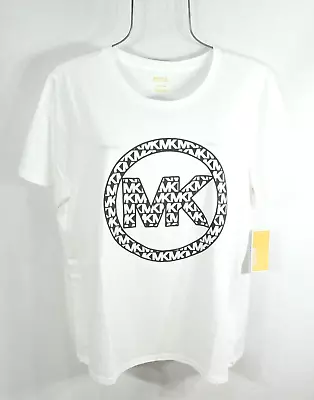 NEW Michael Kors Women's T-shirt L White Black MK Circle Logo Top  Blouse NWT • $34