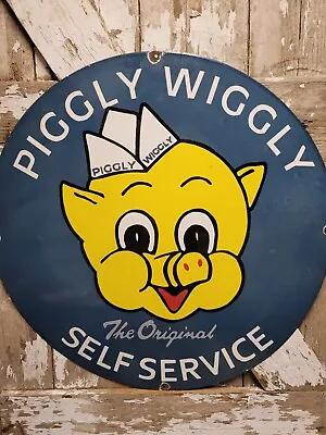 Vintage Piggly Wiggly Porcelain Sign 30  Southern Supermarket Grocery Store Pig • $628.93