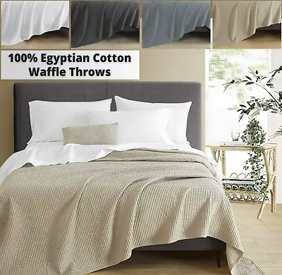 Luxury 100% Cotton Large Bed Throw Waffle Weave Blanket King Size Sofa Bed Cover • £16.99