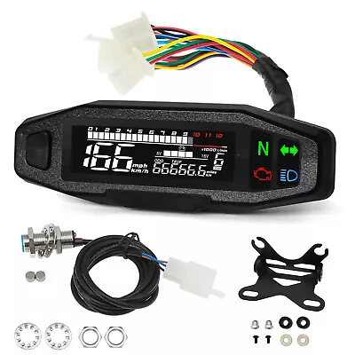 Universal Motorcycle Digital LCD-Odometer Speedometer Tachometer Gauge W/Bracket • $40.40