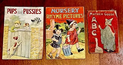 Three Antique Cloth Children’s Books Mother Goose Nursery Rhymes & Pups  • $75