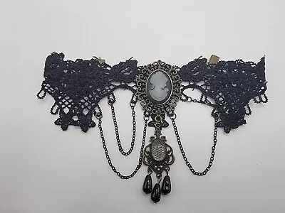  BLACK CAMEO BURLESQUE CHOKER Gothic Steampunk Victorian Lace Necklace Collar  • $15.99