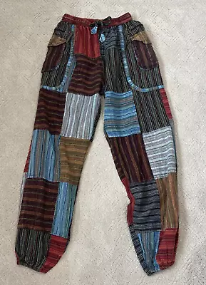 Patchwork Cargo Jogger Pant Hippie Boho Peace Pants Size S Made In Nepal • $32.90