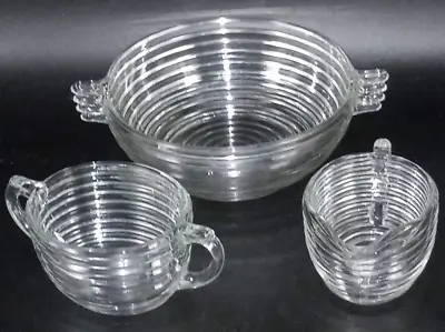 Anchor Hocking Manhattan Clear Depression 7.25  Glass Bowl & Sugar & Creamer • $32.95