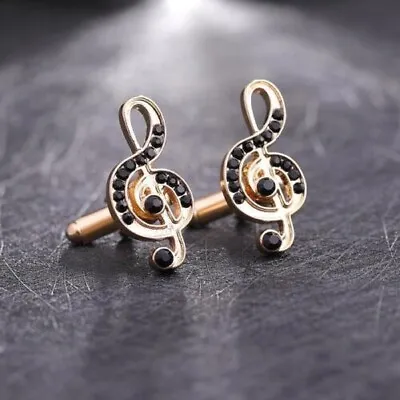 14K Rose Gold Plated Silver Simulated Diamond Men's Musical Note Cufflinks • $111.92